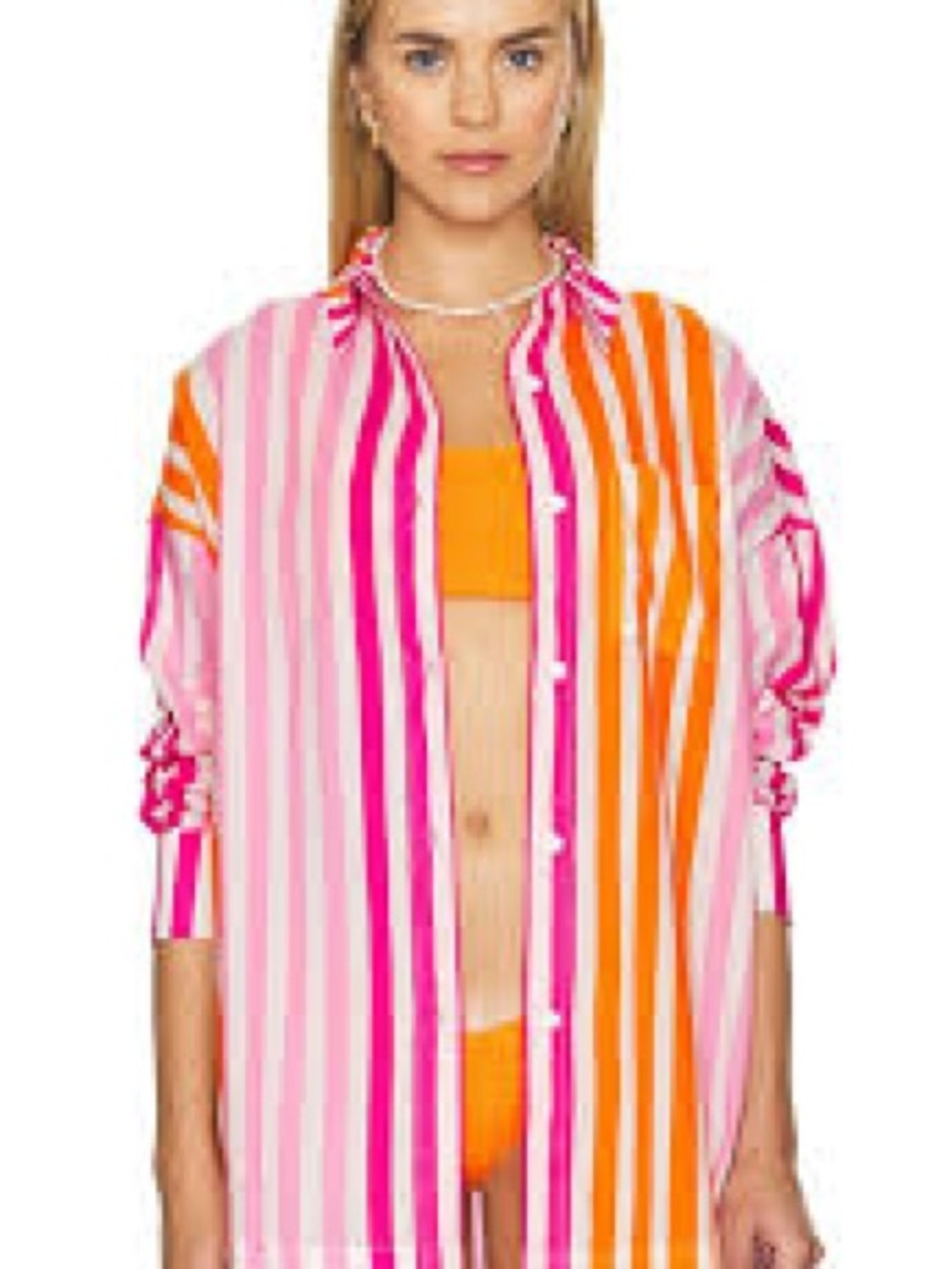 Beach Riot Sunset Top Alexa Pink, Orange & White Striped Button-Up Blouse